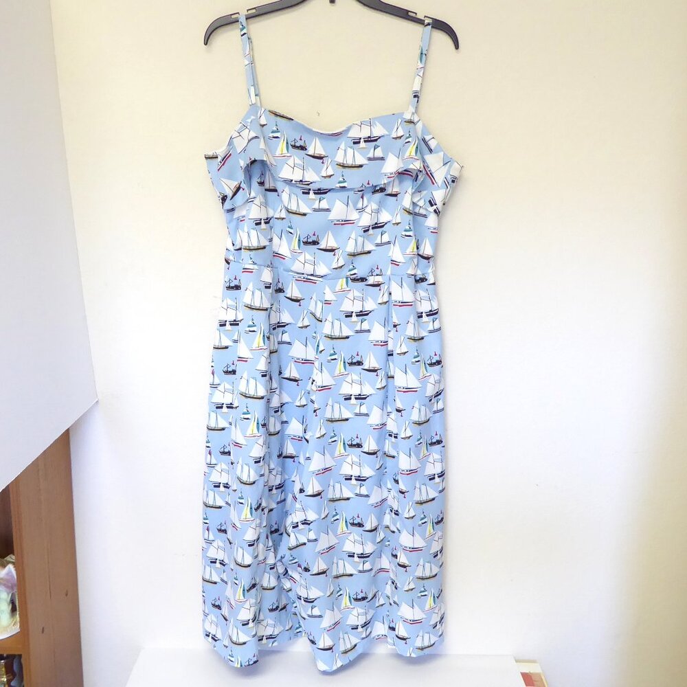 Unique Vintage light blue sailboat boat wide leg cropped jumpsuit sz 3X / 16